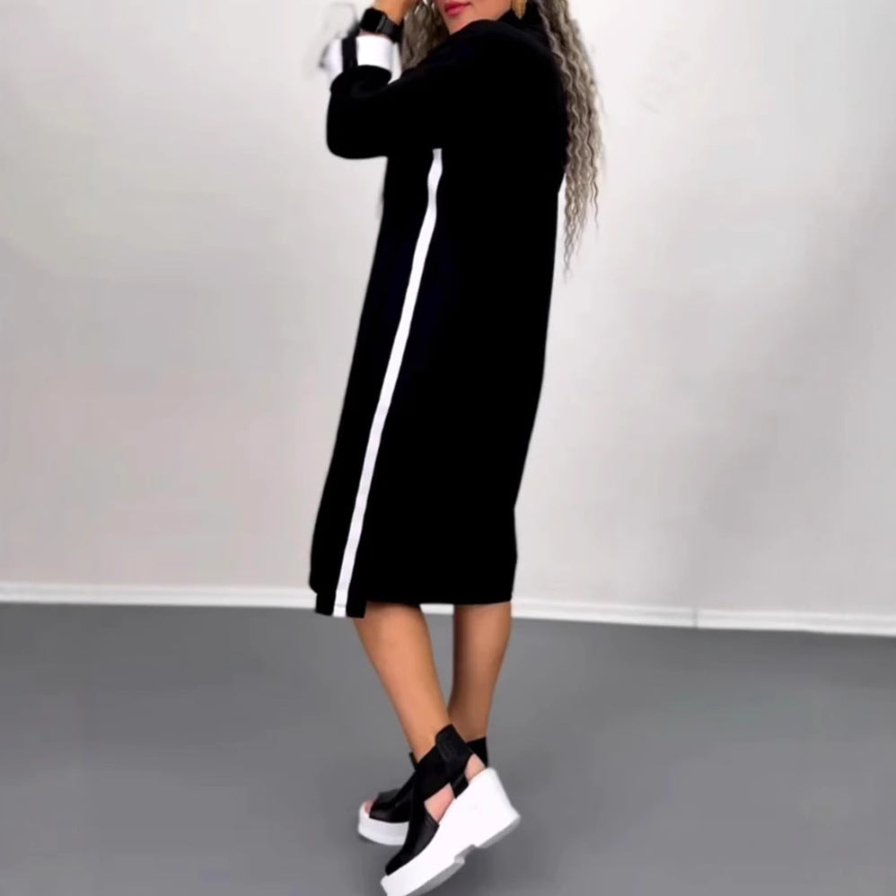 Damen nan Hoodie-Midikleid mit Kapuze, Kordelzug und krempelbaren Manschetten R&B