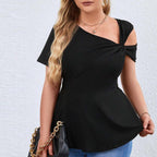 Damen Oberteil mit asymmetrischem Cut-Out und raffiniertem Wickeldesign R&B