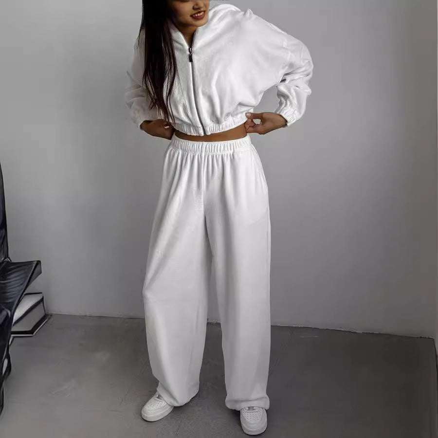 Damen modernes und komfortables Fleece-Jogginganzug Set mit elastischem Bund R&B