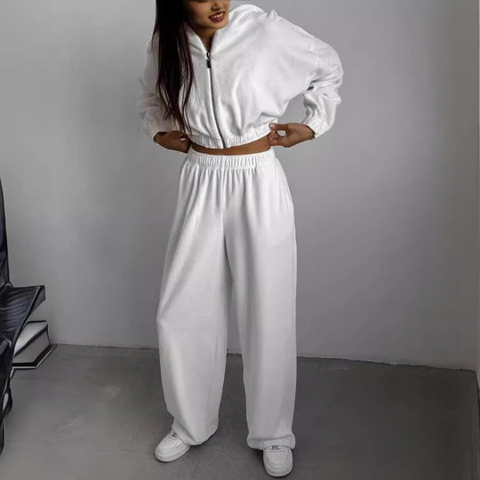 Damen modernes und komfortables Fleece-Jogginganzug Set mit elastischem Bund R&B