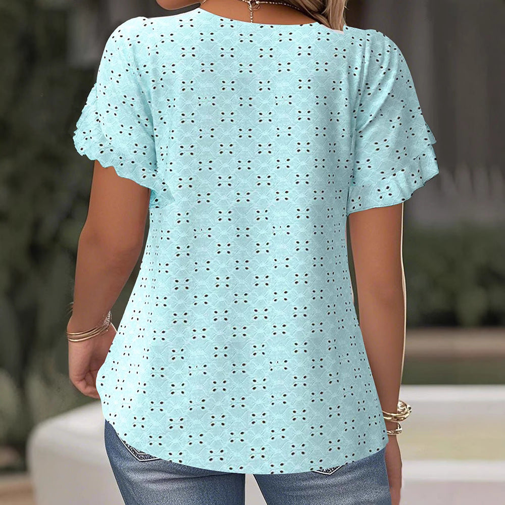 Damen Blusenshirt mit dekorativen Rüschendetails und feinem Lochmuster Heidi-Mode