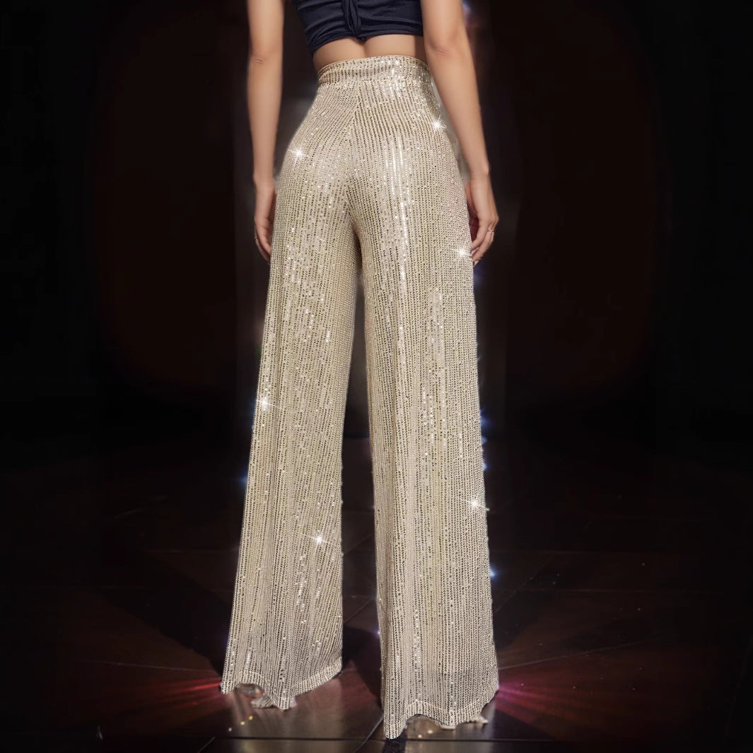 Damen Glänzende Weite Hose im festlichen Design R&B