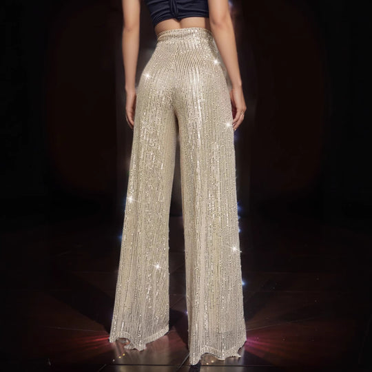 Damen Glänzende Weite Hose im festlichen Design R&B