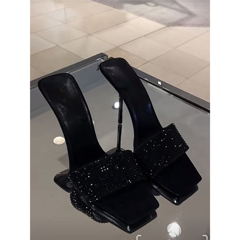 Damen elegante High Heel Mules mit funkelnden Strassakzenten R&B