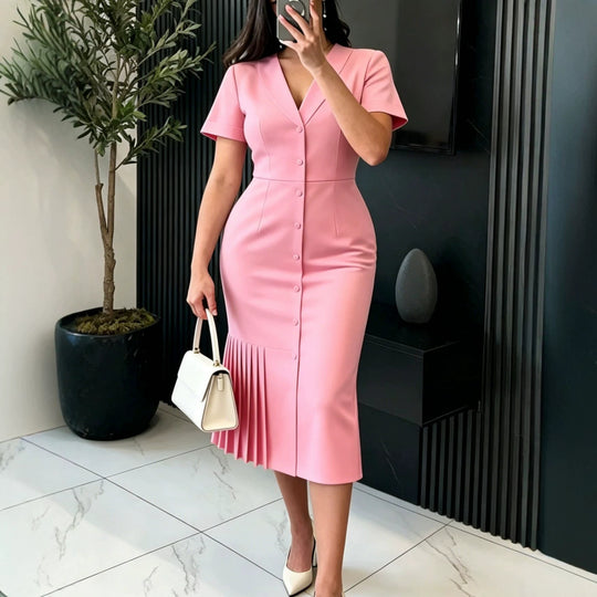 Damen figurumspielendes Midi-Kleid mit plissierten Details R&B