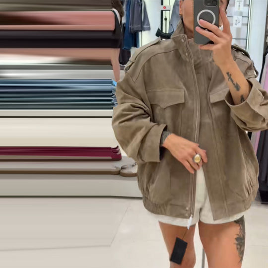 Damen lässige Oversize-Jacke aus Wildleder R&B