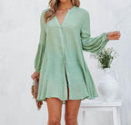 Damen Lässige Bluse mit Ballonärmeln und durchgehender Knopfleiste R&B
