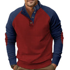 Herren nan rustikaler Raglan-Strickpullover mit Kurzknopfleiste und Veloursbesatz R&B