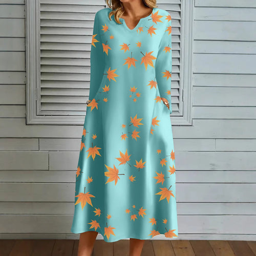 Damen Maxikleid mit auffälligem Laubdesign R&B