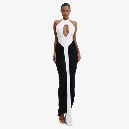 Damen Maxikleid mit hochgeschlossenem Ausschnitt und elegantem Cut-Out R&B