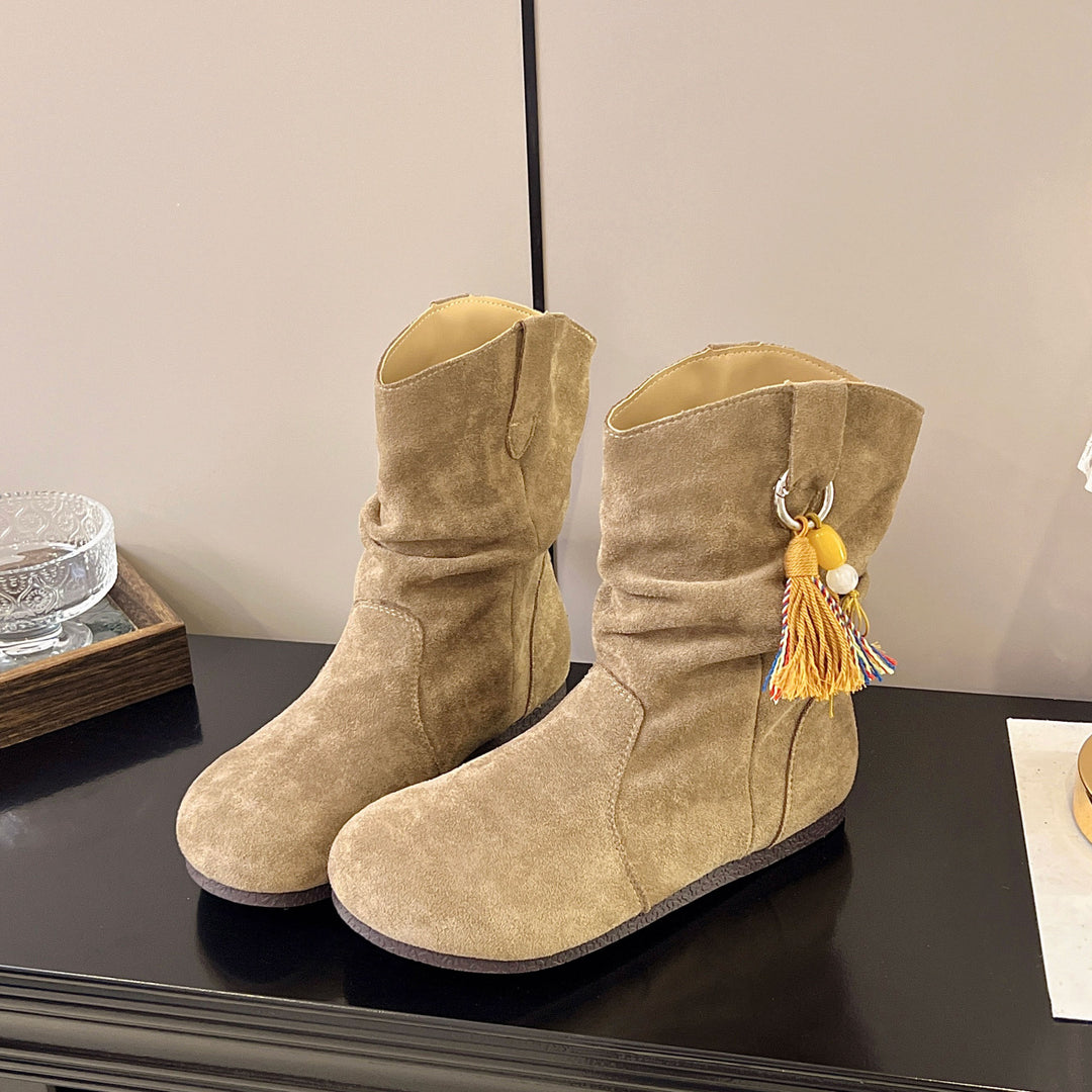 Damen Bequeme Winterstiefel aus weichem Wildleder mit modischem Designschnallen R&B