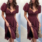 Damen Midi-Kleid mit ballonartigen Ärmeln und aufregendem Muster R&B