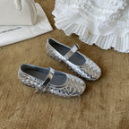 Damen Bequeme Mary Jane Ballerinas aus glänzendem Leder mit modischem Riemchen R&B