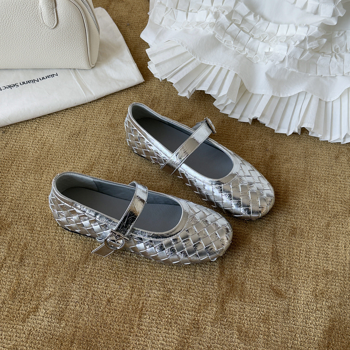 Damen Bequeme Mary Jane Ballerinas aus glänzendem Leder mit modischem Riemchen R&B