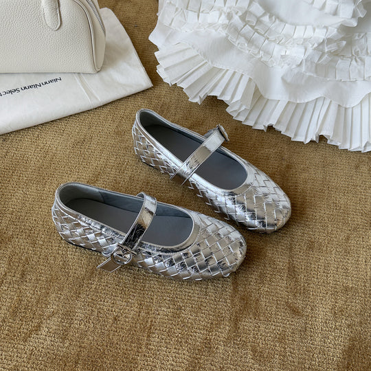 Damen Bequeme Mary Jane Ballerinas aus glänzendem Leder mit modischem Riemchen R&B