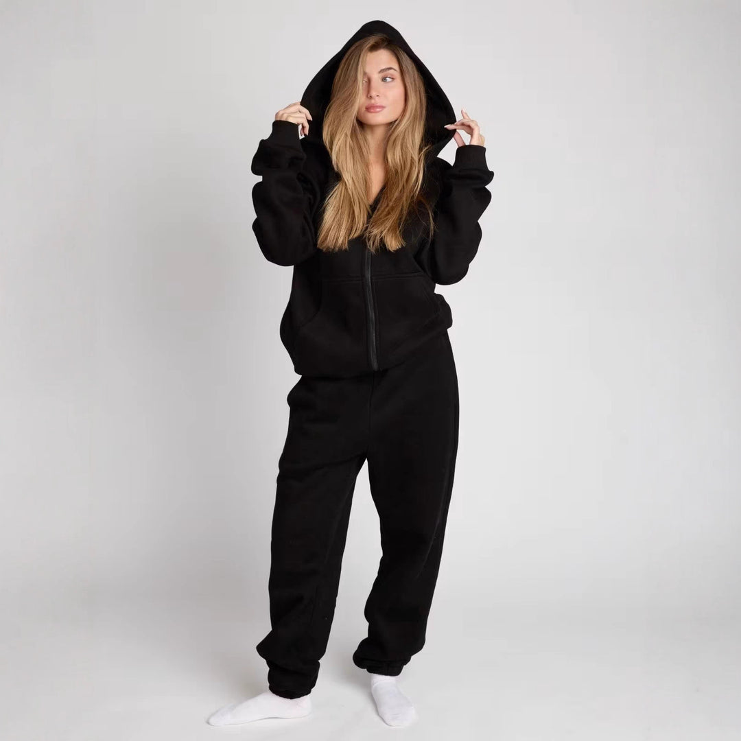 Damen sportlicher Fleece-Jogginganzug mit hochgeschlossenem Reißverschluss und elastischem Bund R&B