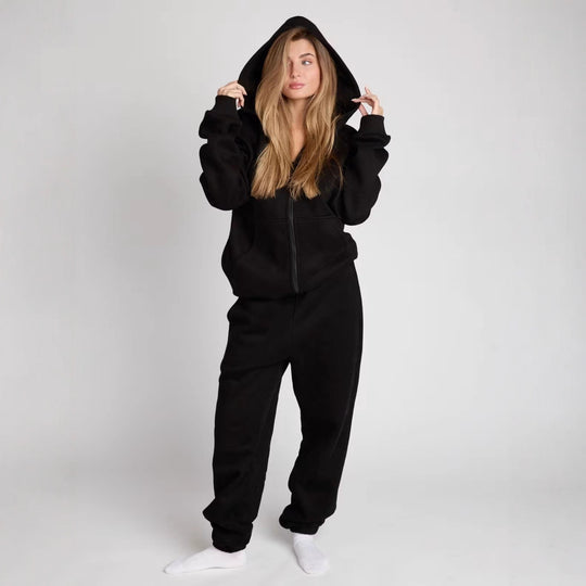 Damen sportlicher Fleece-Jogginganzug mit hochgeschlossenem Reißverschluss und elastischem Bund R&B