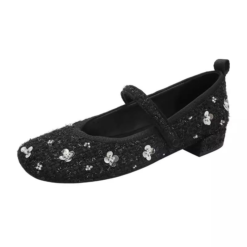 Damen Ballerinas mit floralem Glitzer-Akzent und verstellbarem Riemendesign R&B