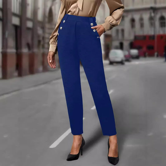 Damen elegante Anzughose mit doppeltem Knopfverschluss und schmalem Bein R&B
