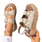 Damen Modische Plateau-Sandalen mit verstellbaren Riemen und anatomischem Fußbett R&B