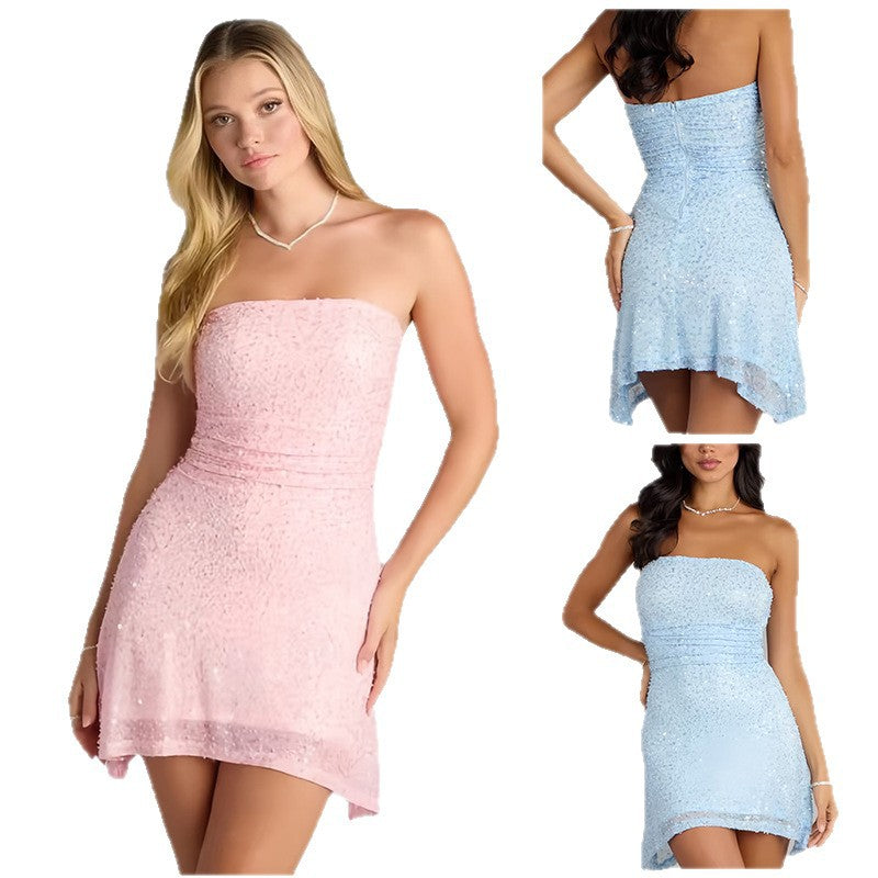 Damen Cocktailkleid mit schimmernden Pailletten und elegantem Wickeldesign R&B