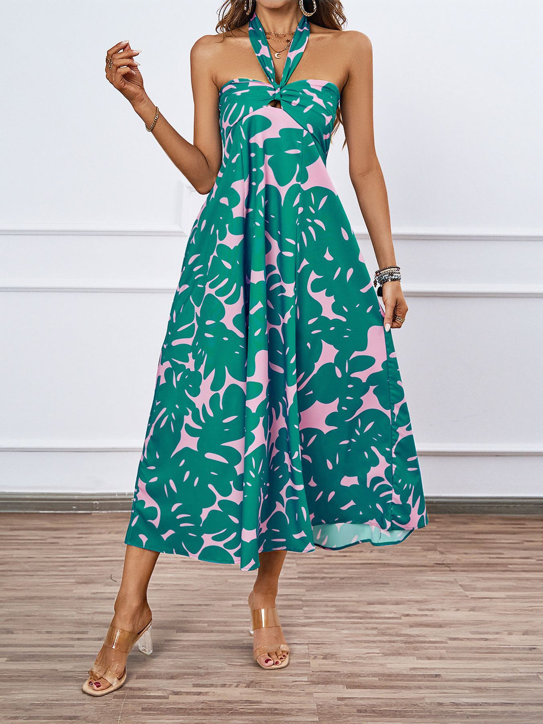 Damen Maxi Kleid mit schulterfreiem Design und Blumenmuster R&B