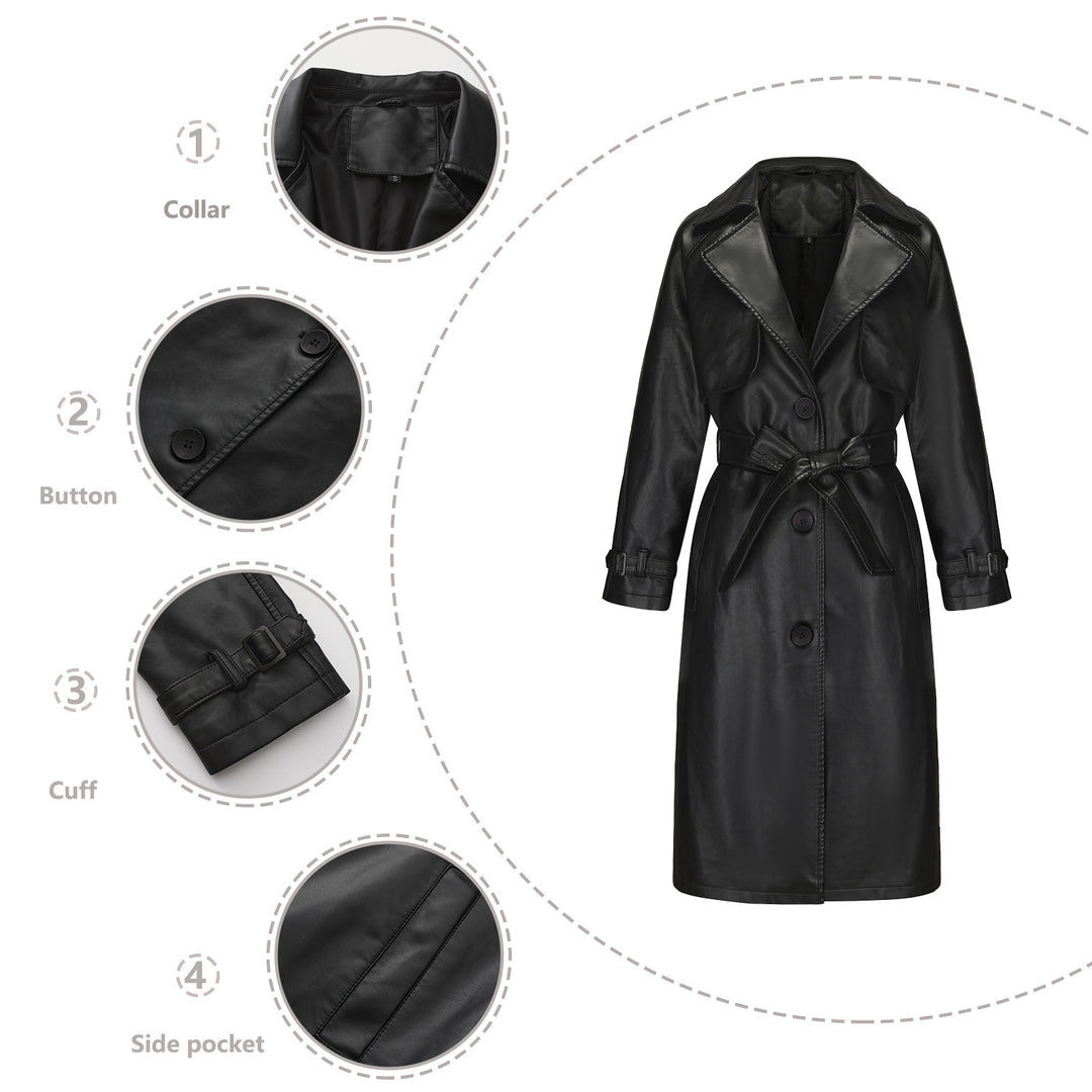 Damen modischer Trenchcoat aus hochwertigem Kunstleder R&B