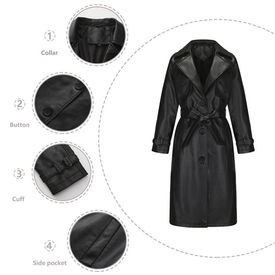 Damen modischer Trenchcoat aus hochwertigem Kunstleder R&B