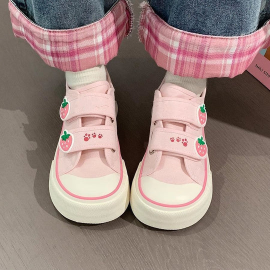 Damen Freizeit-Sneaker mit niedlichen Erdbeer-Applikationen und praktischem Klettverschluss R&B