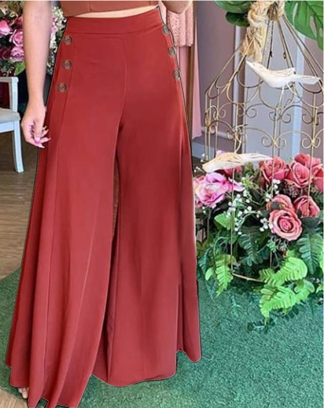 Damen weite Culotte-Hose mit stilvollen Knöpfen R&B