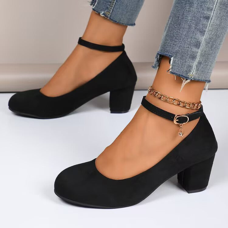 Damen Elegante Pumps mit breitem Blockabsatz und verstellbarem Knöchelriemen R&B