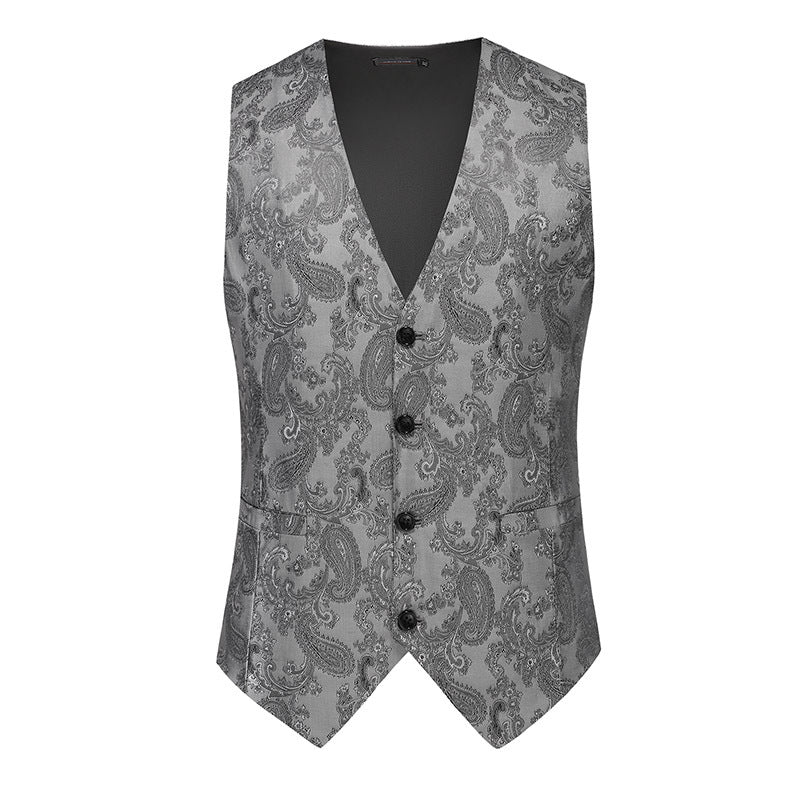 Herren nan feine Jacquard-Anzugweste mit V-Ausschnitt, Zierknöpfen und schmaler Silhouette R&B