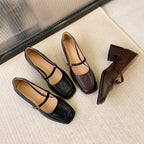 Damen elegante Mary Janes mit Blockabsatz und modischer Schnalle R&B