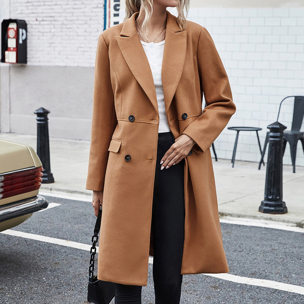 Damen elegante Wende-Mantel mit Reverskragen und doppelter Knopfleiste R&B