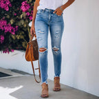 Damen Skinny Jeans mit modischen Rissen und hoher Taille R&B