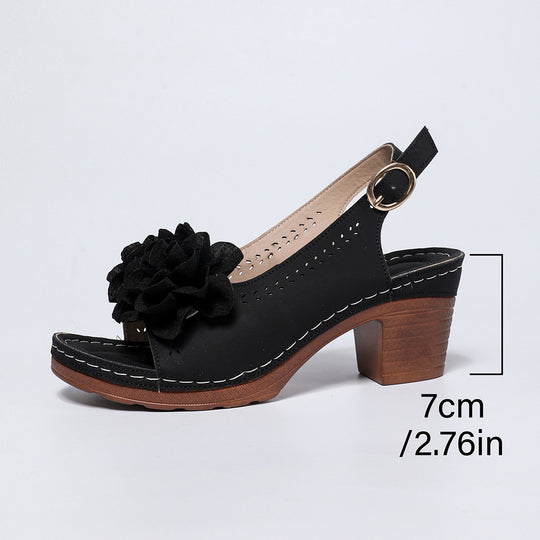 Damen Slingback-Sandalen mit floralem Dekor und modischem Blockabsatz R&B
