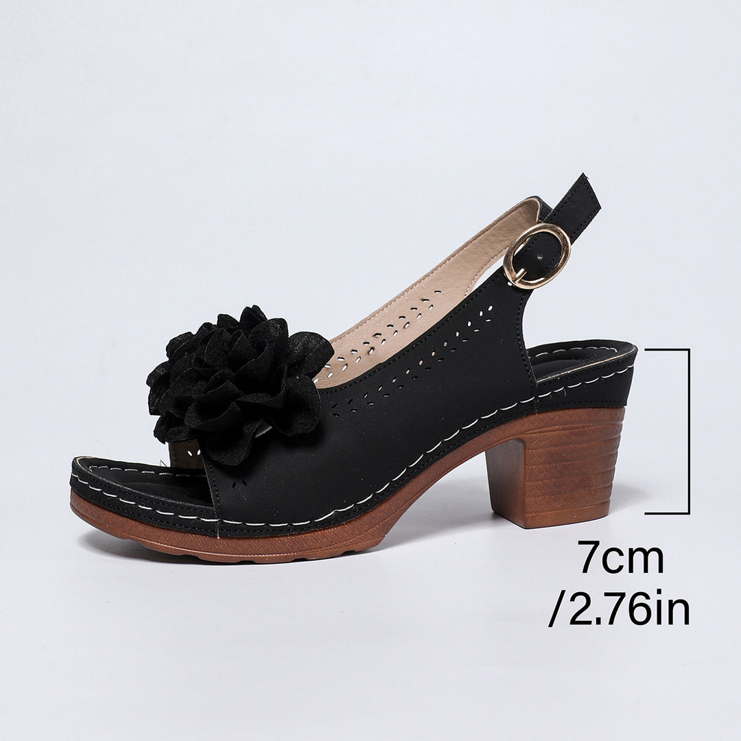 Damen Sling-Sandalen mit floralem Dekor und geschmackvollem Blockabsatz R&B