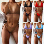 Damen Triangel-Bikini mit feiner Rippstruktur und verstellbaren Bindändern