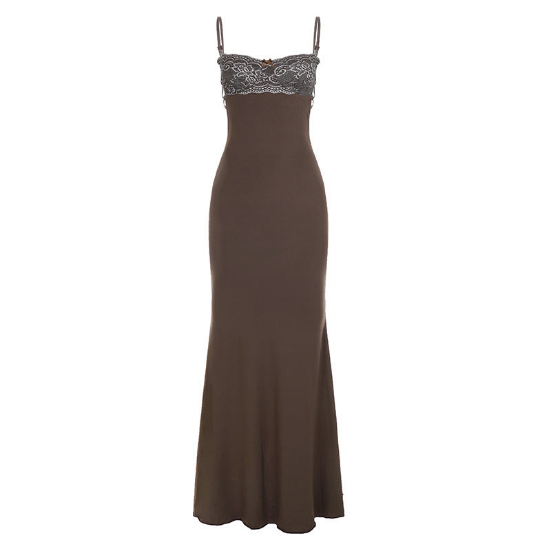 Damen elegantes Maxikleid mit Spitzendetails R&B