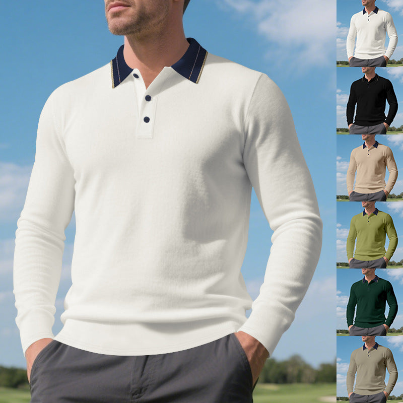 Herren Langarm Poloshirt mit raffiniertem Kragen und modischen Akzenten R&B