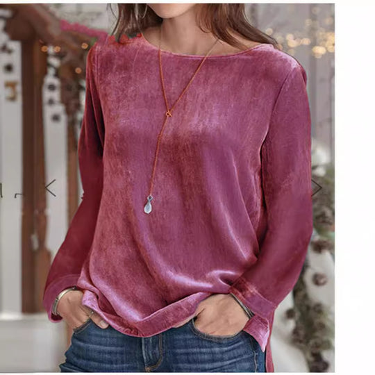 Damen Langarmbluse mit weichem Fleece und modischem Rundhalsausschnitt R&B
