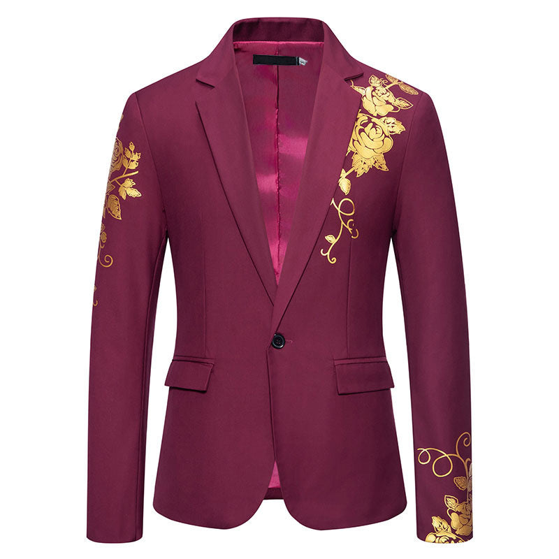 Herren eleganter Blazer mit floralem Goldmuster R&B