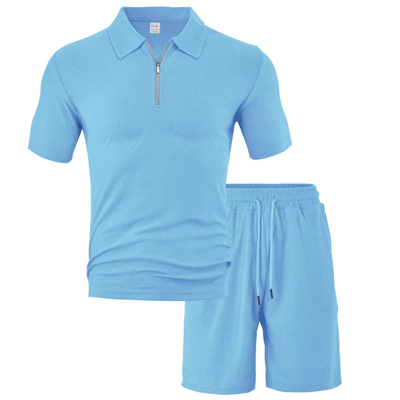 Herren nan komfortables Kurzarm-Halbzip-Set mit Polokragen und elastischer Kordelhose aus Strukturstrick R&B