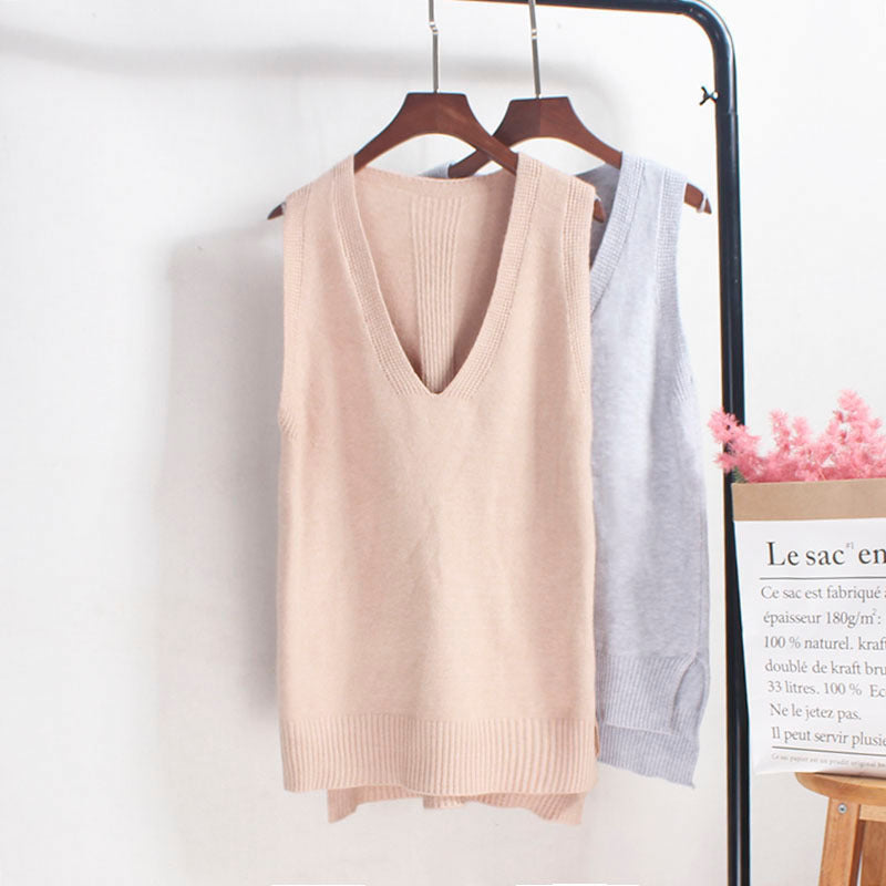 Damen Ärmelloses Stricktop mit V-Ausschnitt und Feinstrickstruktur R&B