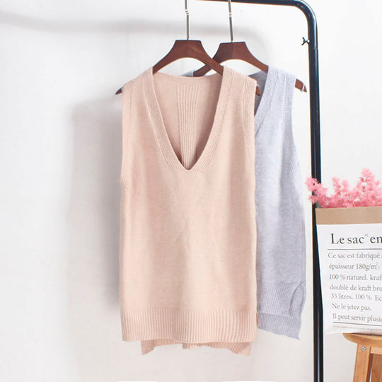 Damen Ärmelloses Stricktop mit V-Ausschnitt und Feinstrickstruktur R&B