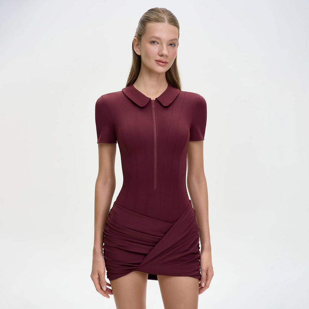 Damen Figurbetontes Polokleid mit Reißverschluss und Raffung R&B