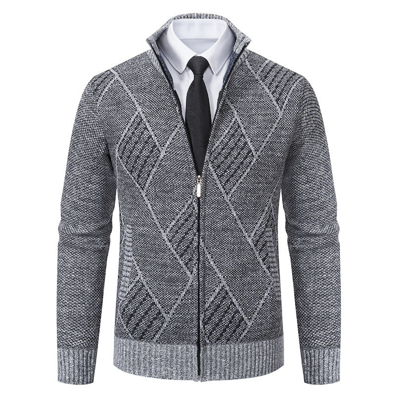Herren modische Strickjacke mit hohem Kragen und stilvollem Zopfmuster R&B