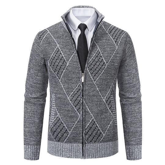 Herren modische Strickjacke mit hohem Kragen und stilvollem Zopfmuster R&B
