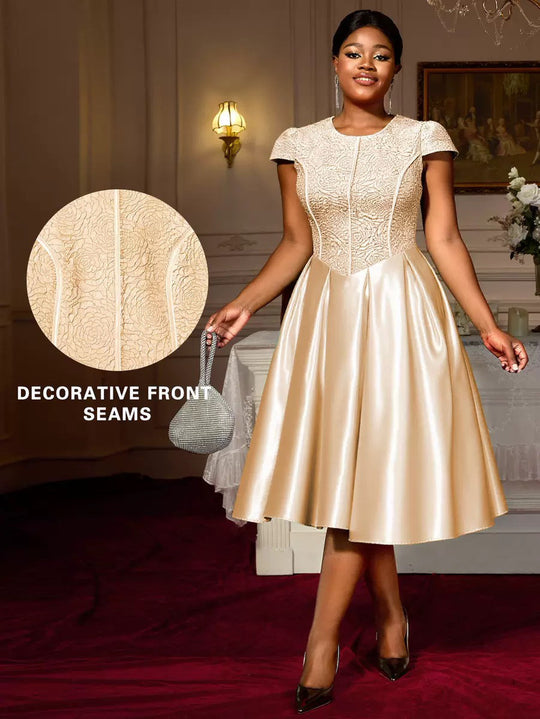 Damen Festliches Cocktailkleid mit floralem Spitzenoberteil und schwingendem Rock R&B
