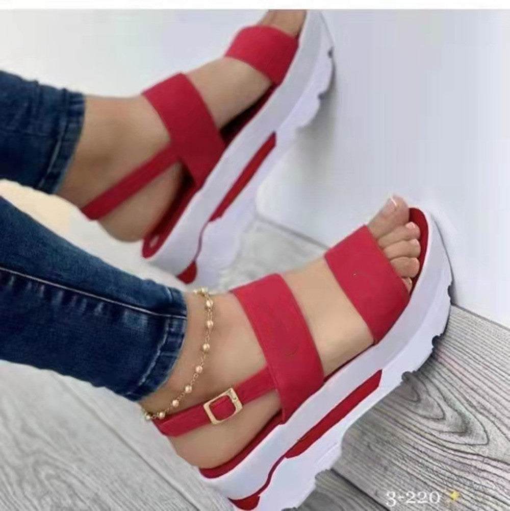 Damen Komfortable Plattform-Sandalen mit breiten Riemen und rutschfester Sohle EB